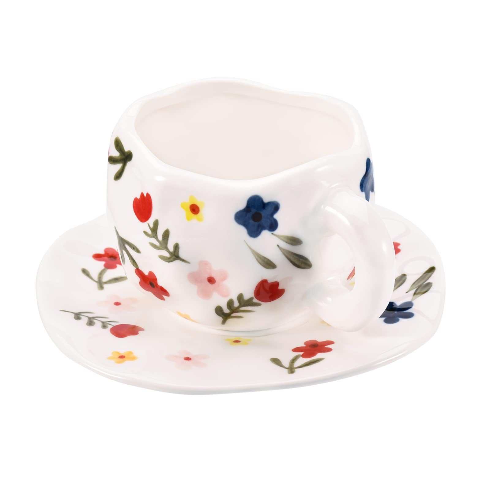 Koythin Ceramic Coffee Mug, Cute Pink Cup for Women with Saucer for Office and Home, Dishwasher and Microwave Safe, 10 oz/300 ml