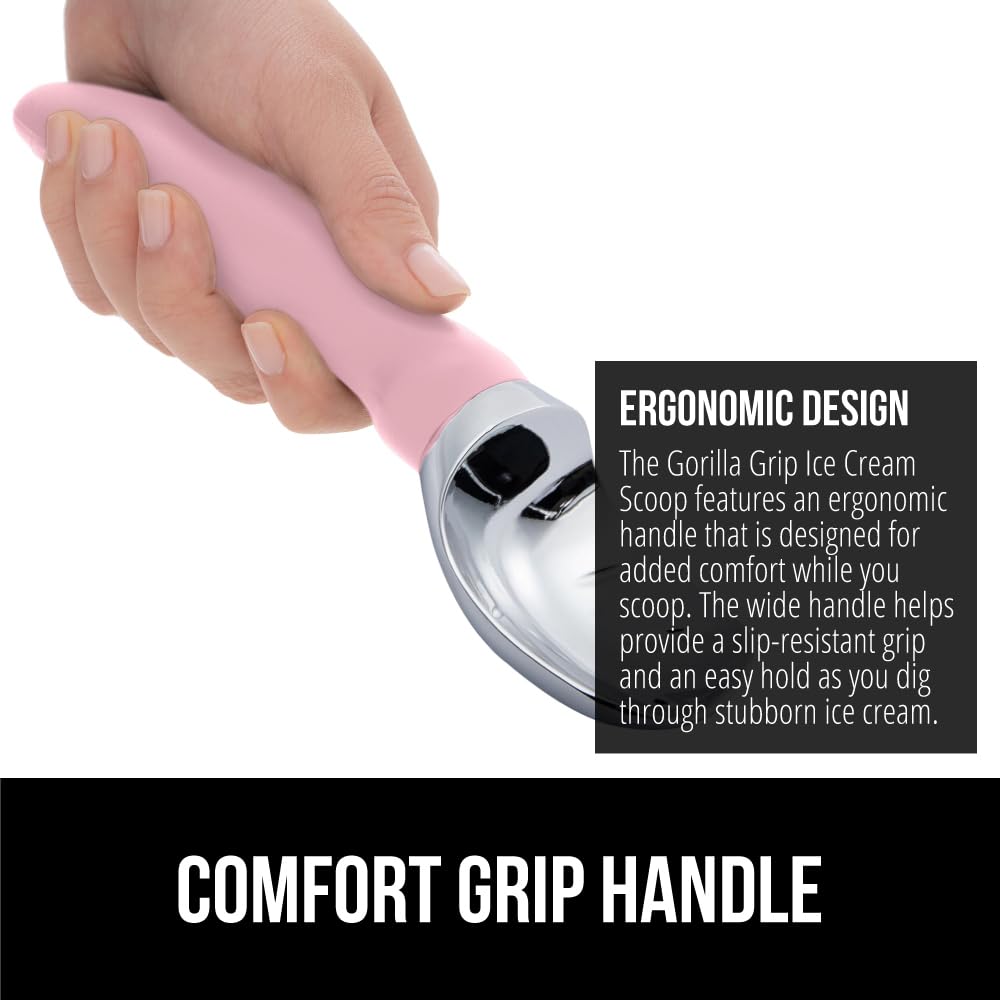 Gorilla Grip Heavy Duty Ice Cream Scoop With Comfortable Handle, Professional Grade Scooper For Perfect Round Scoops, Spoon Froz