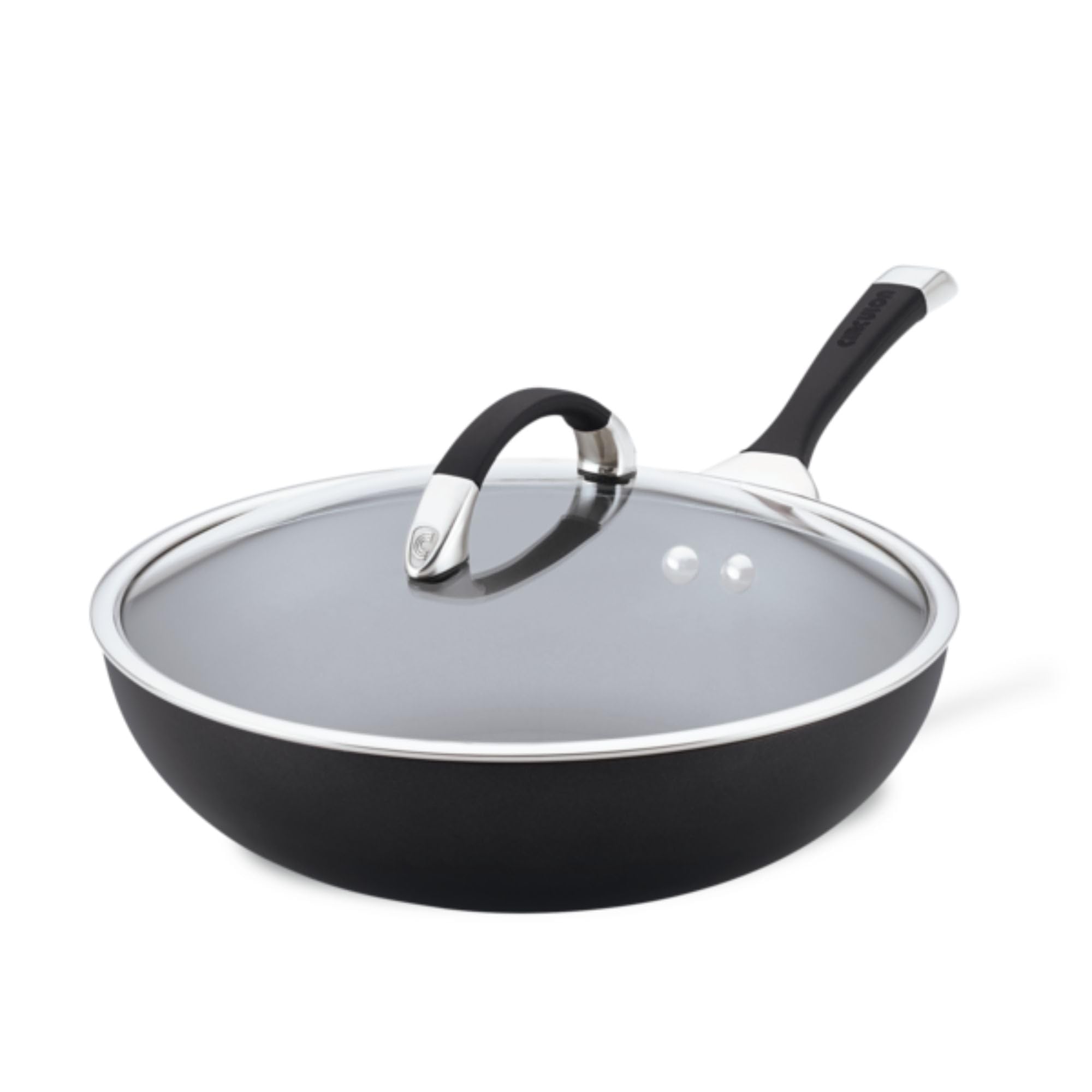 Circulon 82687 Espree Hard Anodized Nonstick Deep Frying Pan / Fry Pan / Skillet With Lid And Helper Handle - 12 Inch, Black
