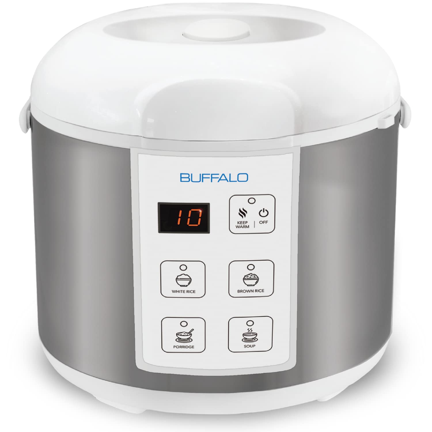 Buffalo Classic Rice Cooker With Clad Stainless Steel Inner Pot (10 Cups) - Electric Rice Cooker For White/Brown Rice, Grain - E