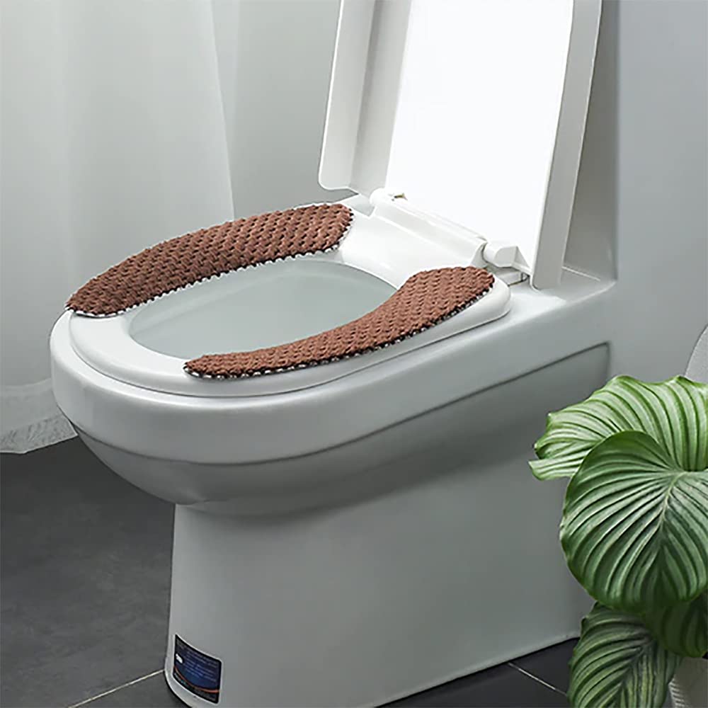 Timecity 2Pairs Plush Warm Thick Padded Toilet Seat Cover Mat Non Slip Soft Toilet Seat Cushion Washable Bathroom Warmer Static