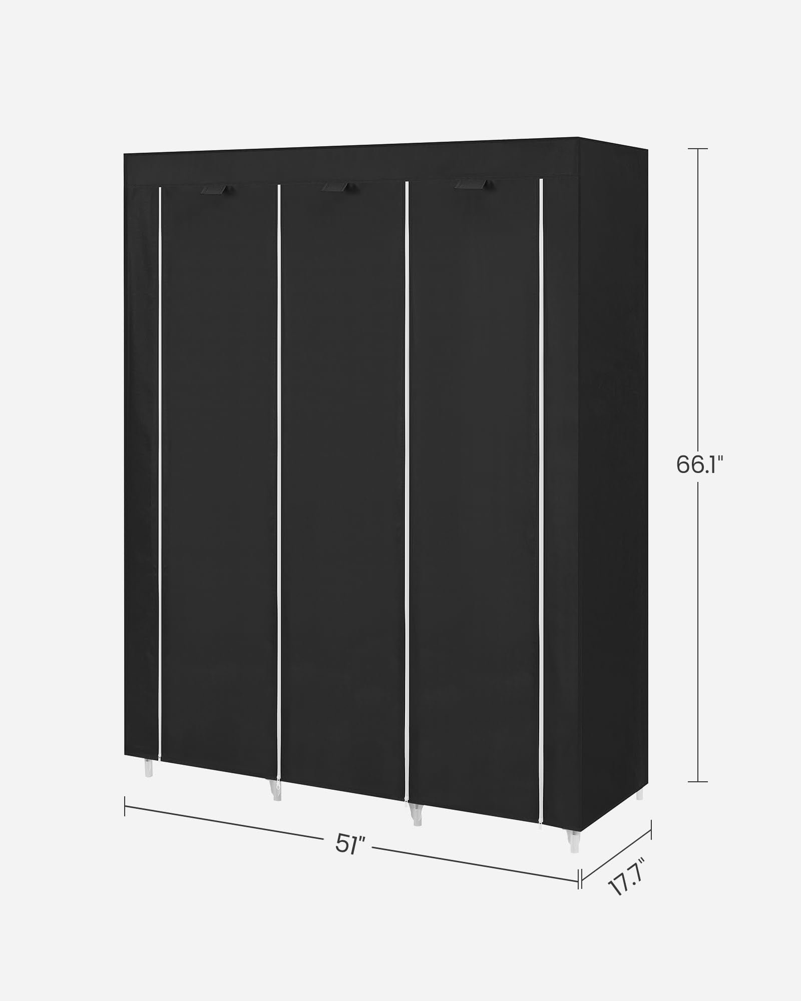 SONGMICS Portable Closet  Clothes Storage Organizer with 10 Shelves  1 Clothes Hanging Rail  Non-Woven Fabric Closet  Metal Frame  51 x 17.7 x 66.1 Inches  Black URYG93BK
