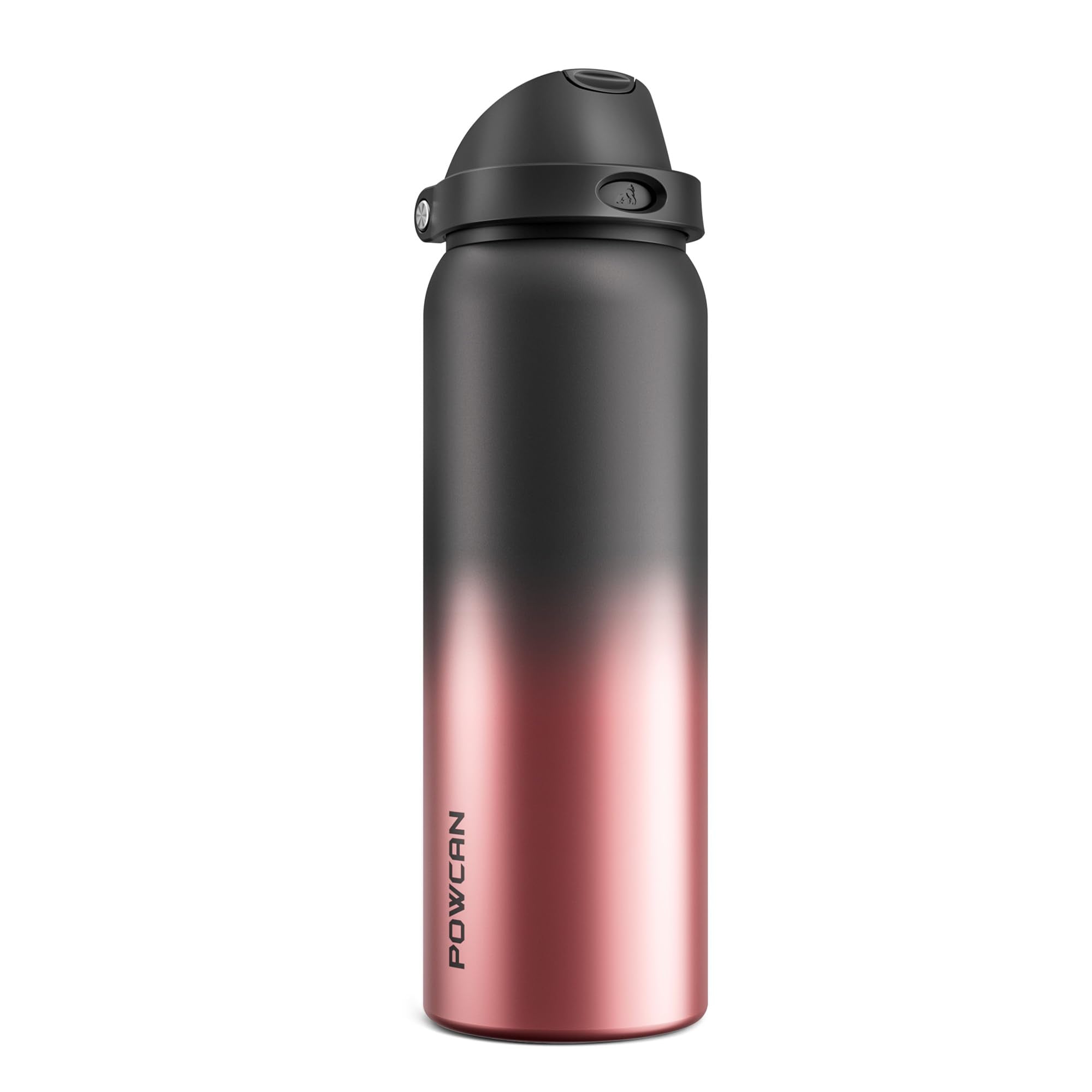 POWCAN 40 oz Stainless Steel Water Bottle: 2-in-1 Push-Button Spout & Quick-Flip Straw Lid, Leakproof, Keep Cold 24Hrs, BPA-Free