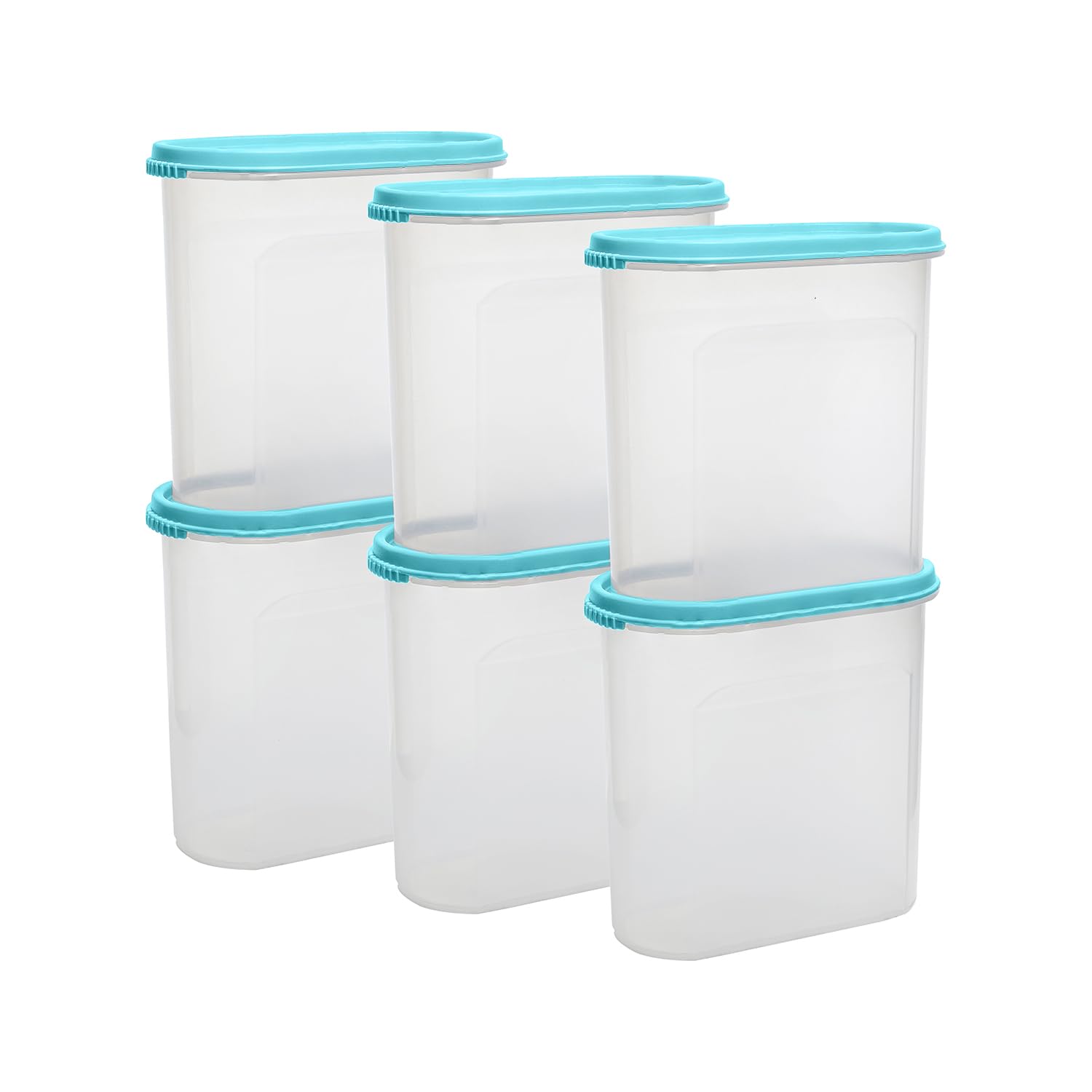 Gluman Modular Plastic Storage Containers With Lid | Airtight | BpaFree | Set Of 6 | 1.2 L (Teal Green)
