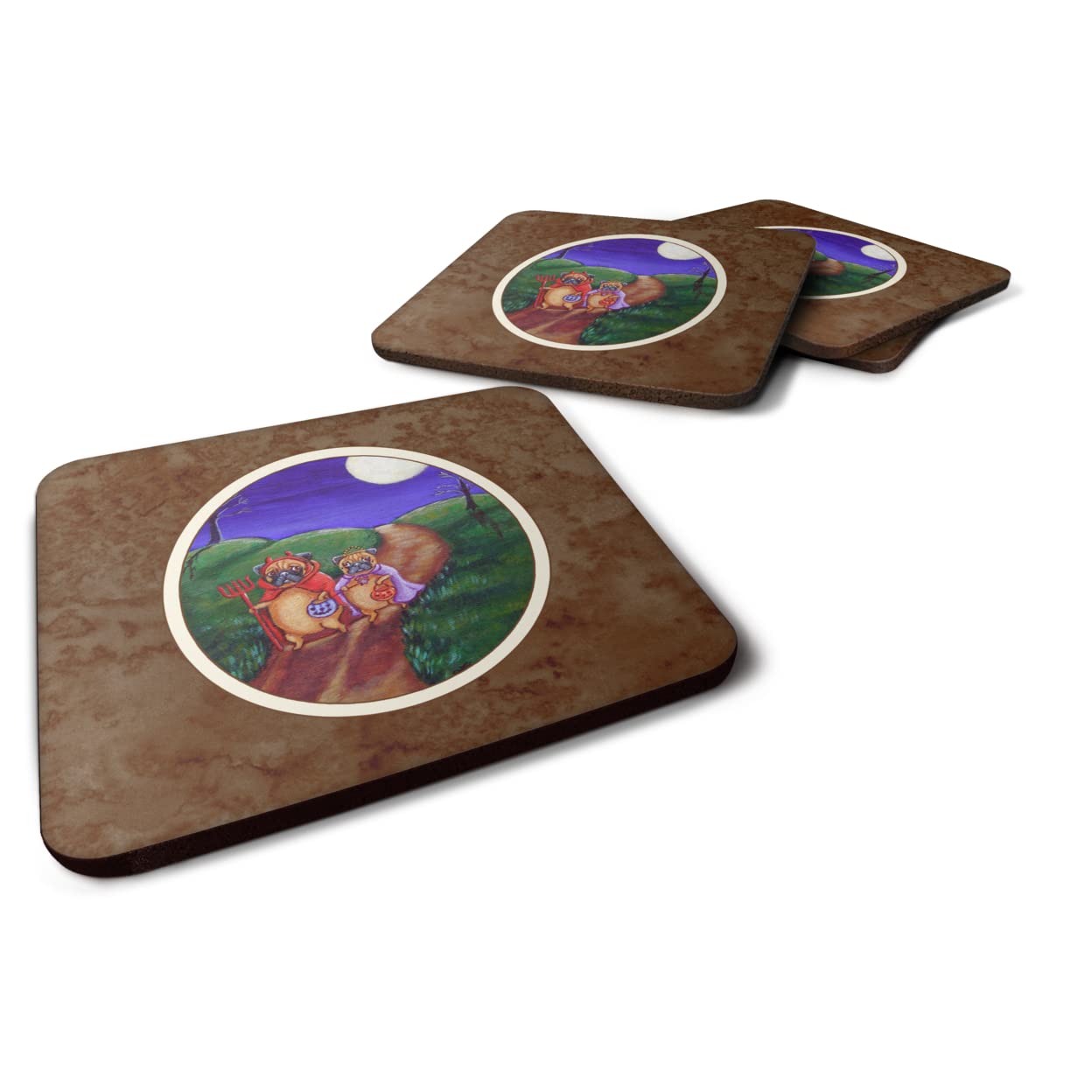Carolines Treasures Trick Or Treat Halloween Pug Foam Coasters (Set of 4), 3.5, Multicolor