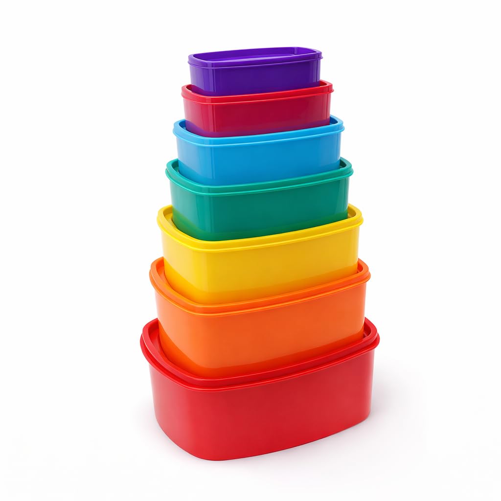 Harshti Kitchen Food Storage Containers Set Of 7 With Lids | Multi Size Plastic Storage Boxes | Stackable Fridge Organizer Conta