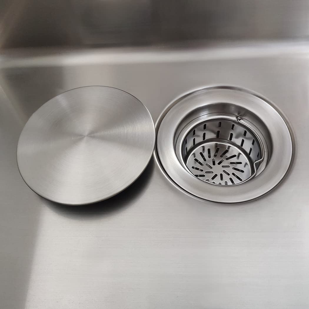 GZILA 3.5'' Kitchen Sink Drain Strainer Assembly Kit with Stopper Decor Flat Cover Lid  Removable Deep Waste Basket Replacement  Stainless Steel Brushed Nickel Drains
