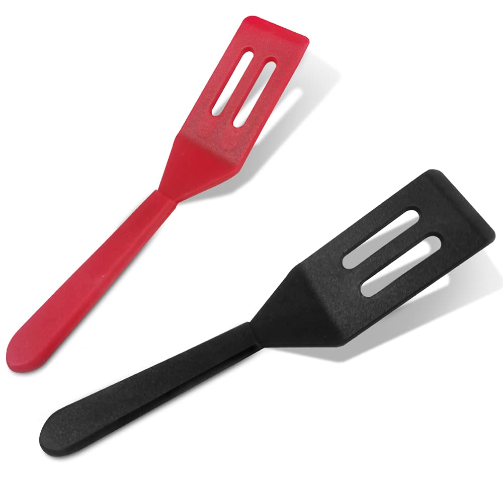 Dland 2 Pcs Mini Spatula Serving Spatula Flexible Nonstick Silicone Heat-Resistant Cookie Spatula Slotted Spatula For Flip Egg I