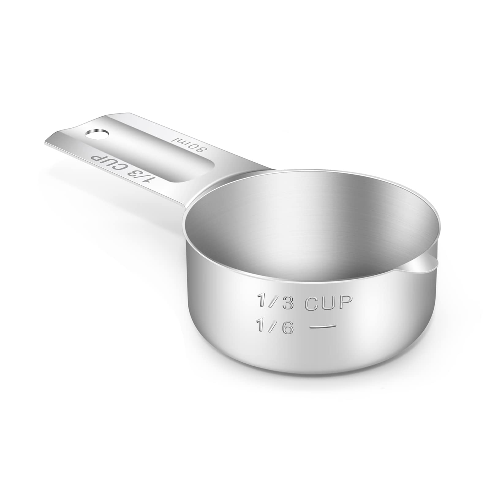BERYLER 1PCS 1/3Cup (80ml, 2.7oz) Single Measuring Cup, Stainless Steel Measure Scoop, Metric and US Measurement, Dishwasher Saf