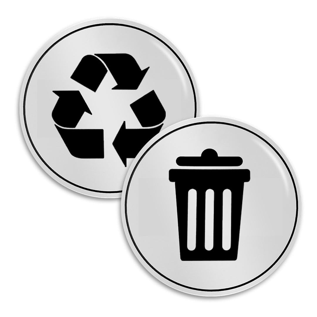 Trash And Recycle Stickers Set Of 2 | Indoor Outdoor Uv Stable & Weatherproof | Kitchen Pantry Office Organization | Garbage Bin