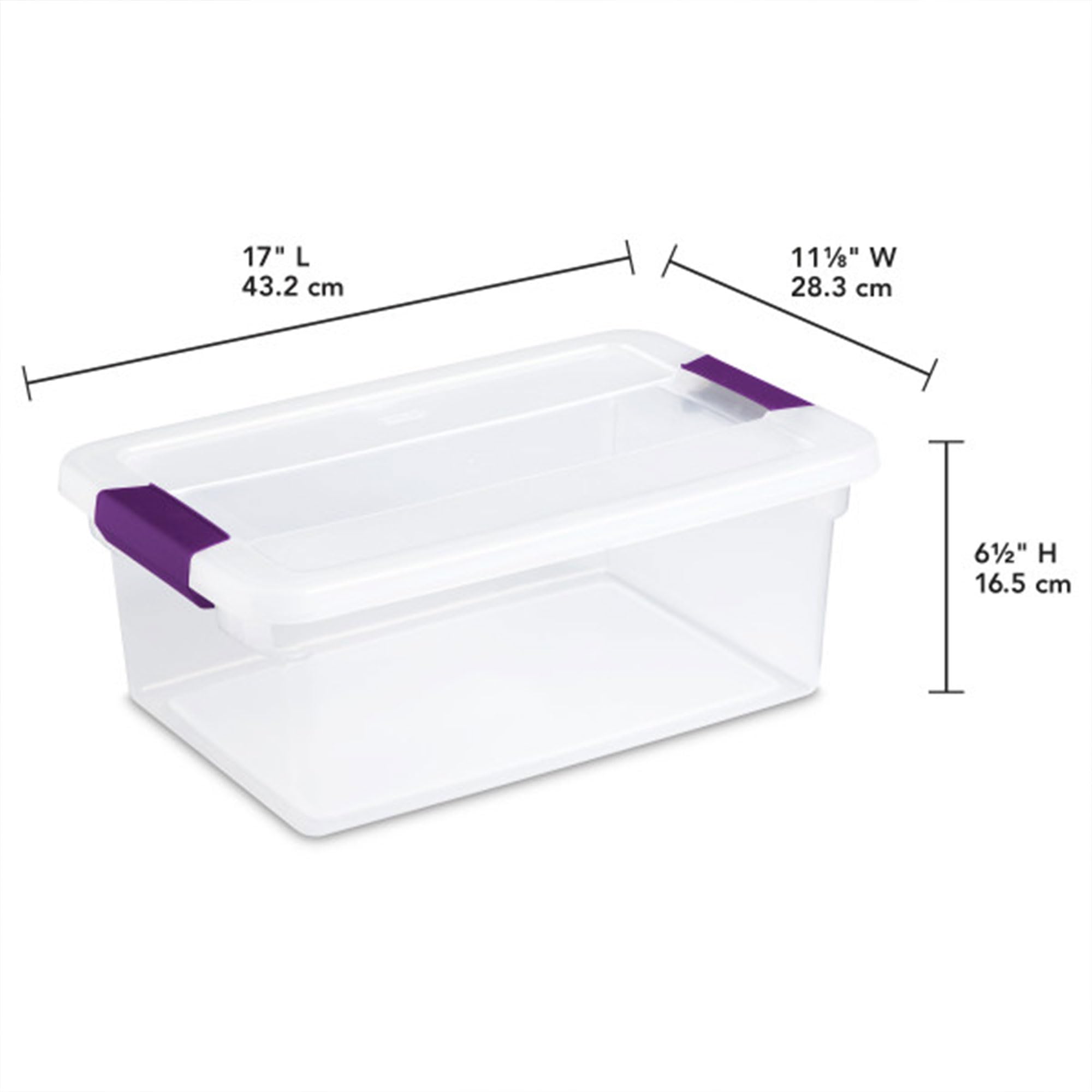 Sterilite 15 Qt ClearView Latch Box - Stackable Storage Bin, Clear/Purple, 12-Pack, Durable Plastic, Organize Clothes & Shoes