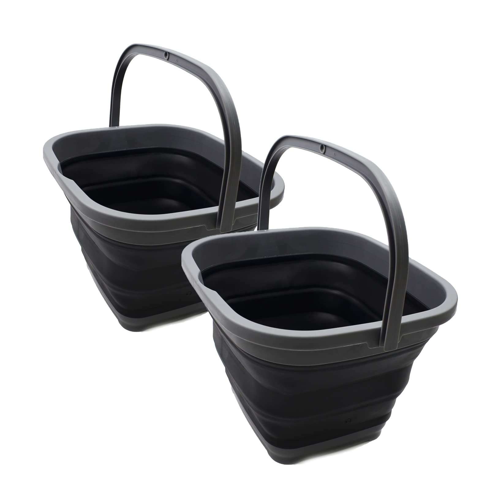 Sammart 10L (2.6 Gallon) Collapsible Rectangular Handy Basket/Bucket (Grey/Black (Set Of 2))
