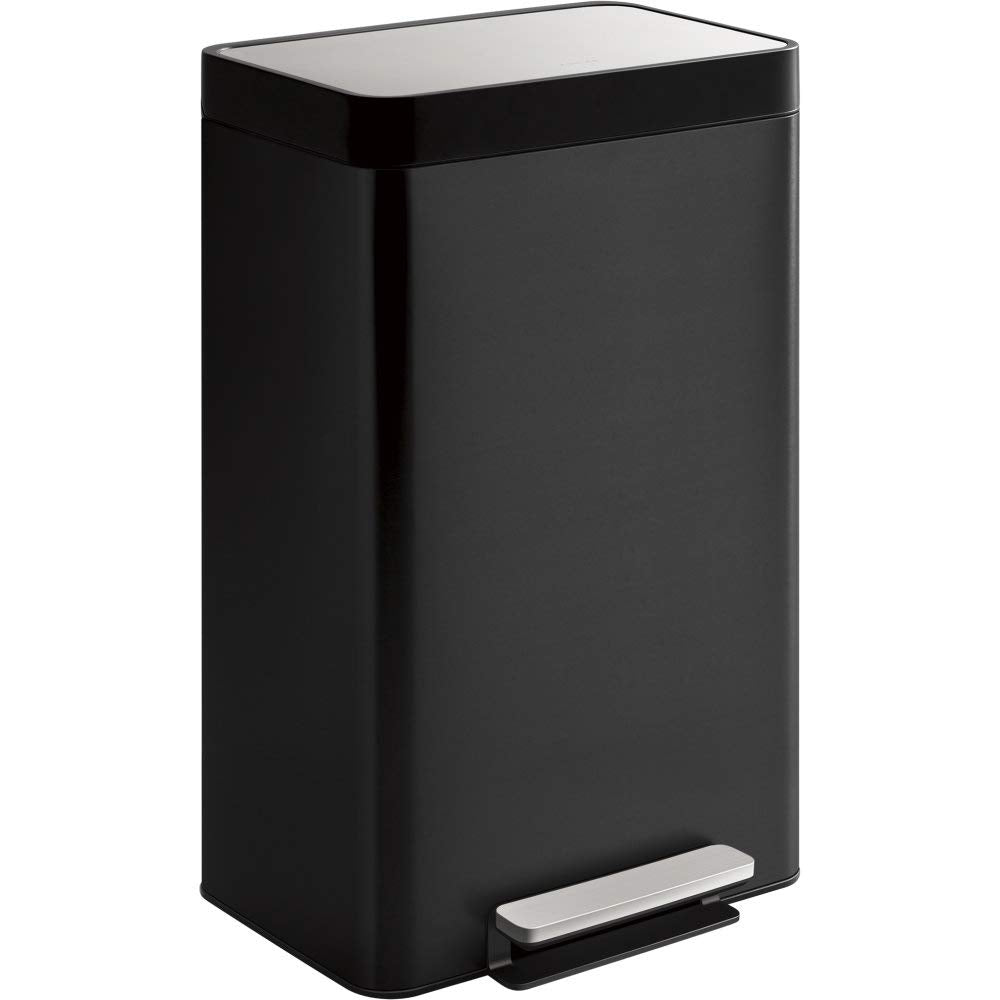 Kohler 20940-Bst 13 Gallon Kitchen Step Trash Can With Foot Pedal, Soft Close Lid, Black Stainless Steel