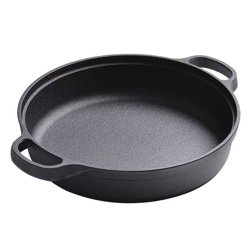 Cast Iron Skillet with 2 Handle, 8in/20cm Rounde Mini Flat Bottomed Frying Pan for fried steakBread, Baking,Pizza, Outdoor Cooki