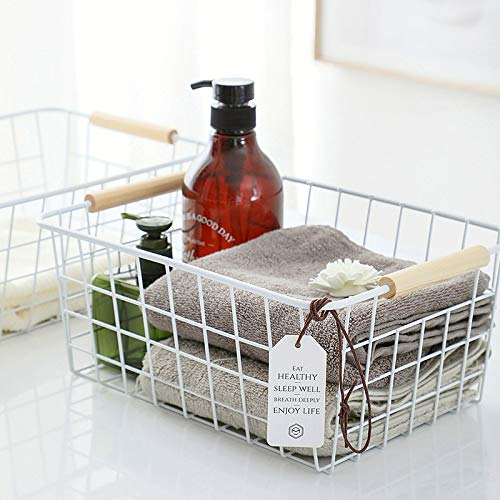 Lelecat White Wire Baskets With Handles Wire Storage Organizer Baskets For Kitchen, Household Refrigerator For Cabinets, Pantry,