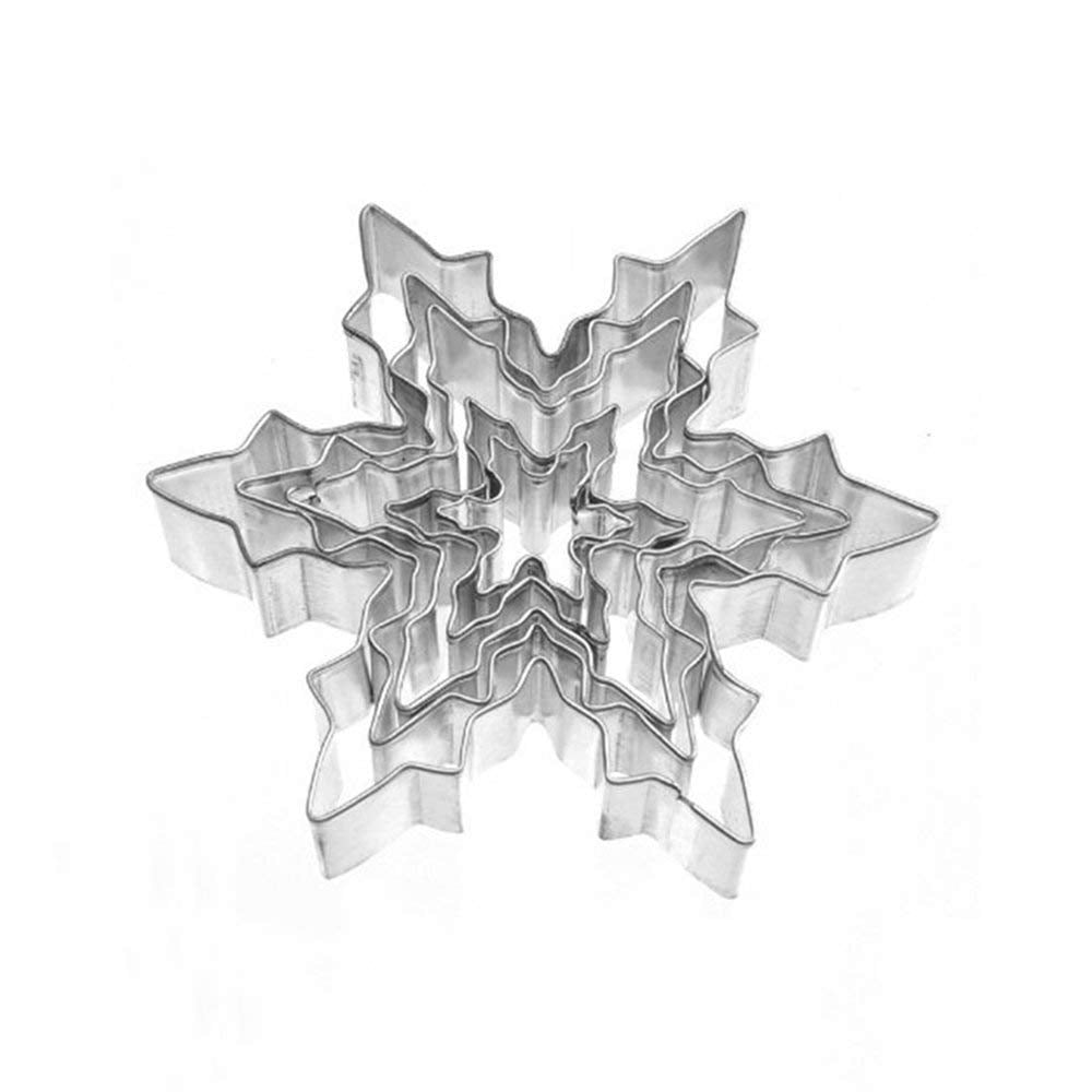 Oocc 5Pcs Metal Stainless Steel Snowflake Ice Crystal Cookie Cutter Shaped Mould