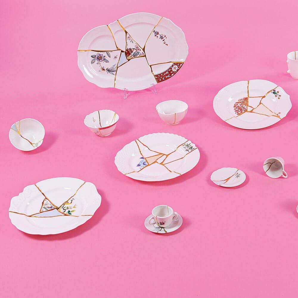 Seletti Kintsugi Dinner Plate In Porcelain And 24 Carat Gold Mod. 1