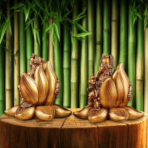 A&S Ventures Goddess Laxmi Idols Lord Ganesh Ji Both Sitting On Lotus Flowers Showpiece For Temple Pooja Room, Diwali Decoration