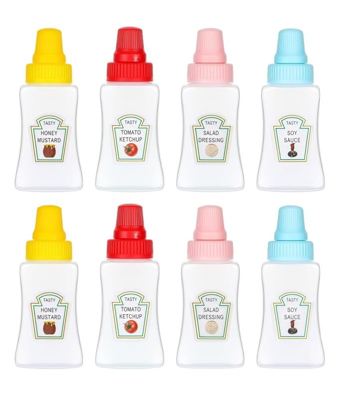 8 Pcs Mini Ketchup Bottles, Portable 25ml Small Condiment Squeeze Bottles with Sturdy Screw Cap, Portable Honey Sauce Salad Dres