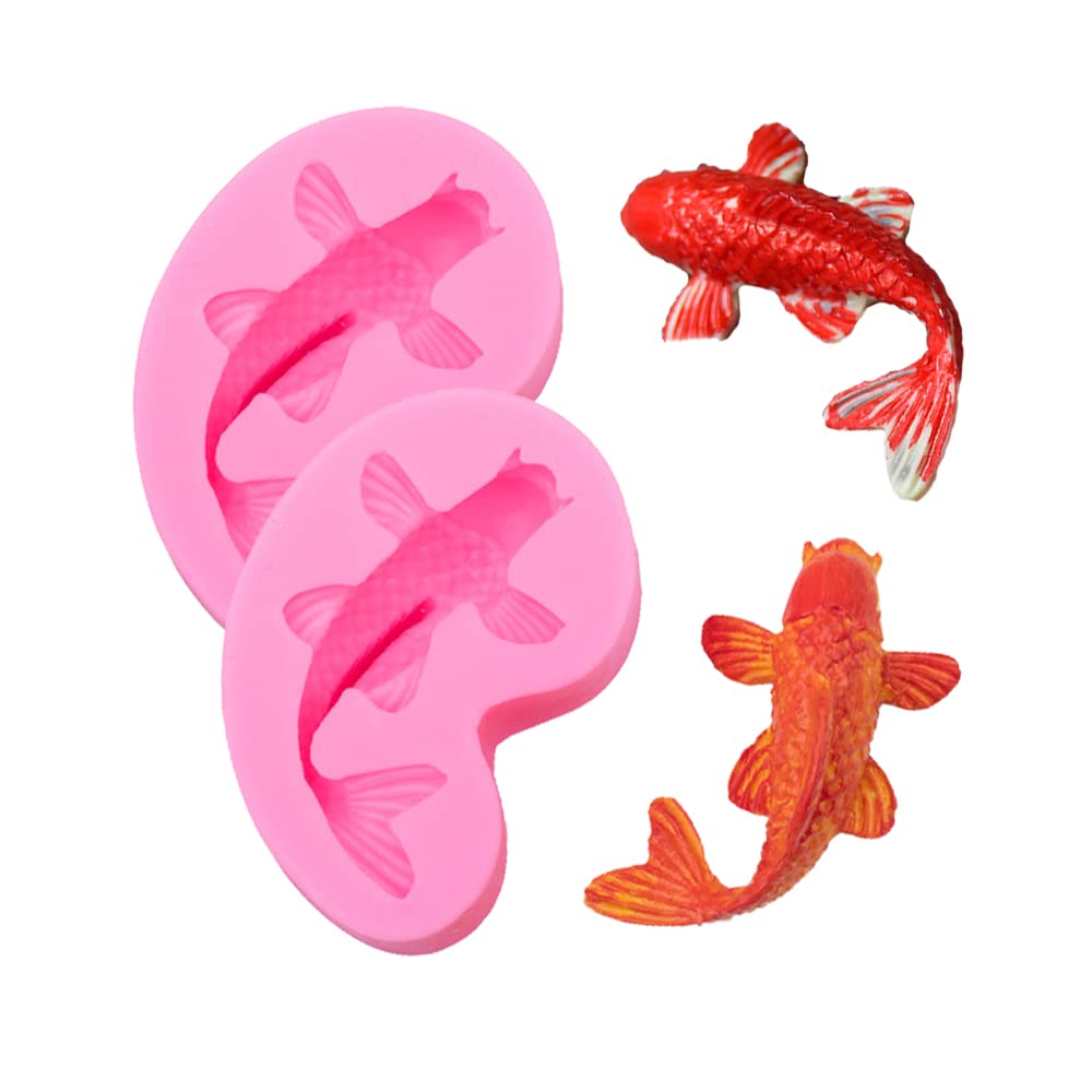 Gulinaza 2Pcs Mini Koi Fish Silicone Molds For Diy Cake Fondant Biscuit Cookies Sugar Pudding Chocolate Hard Candies Dessert Dec
