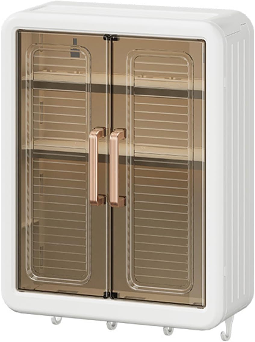 Juiciq Kitchen Storage Cabinet With Double Transparent Doors  Dustproof & Waterproof Organizer Shelf For Spices, Toiletries, An