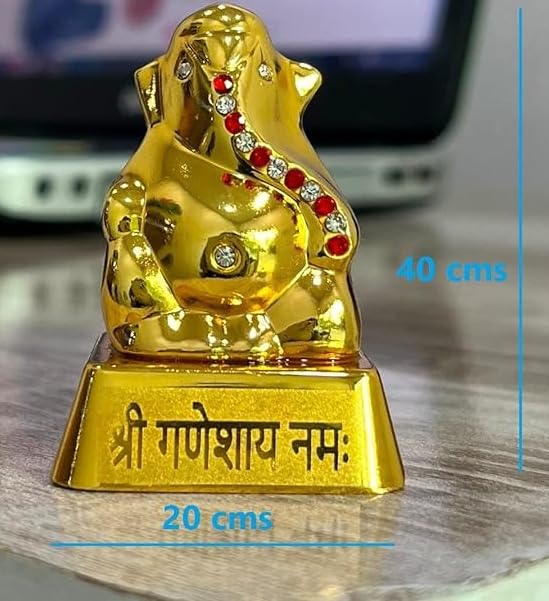Suvasane Ganesha Idol | Golden Chrome Metal Ganesh Suitable For Office Table, Temple, Car Decoration Show Piece Of Ganapati