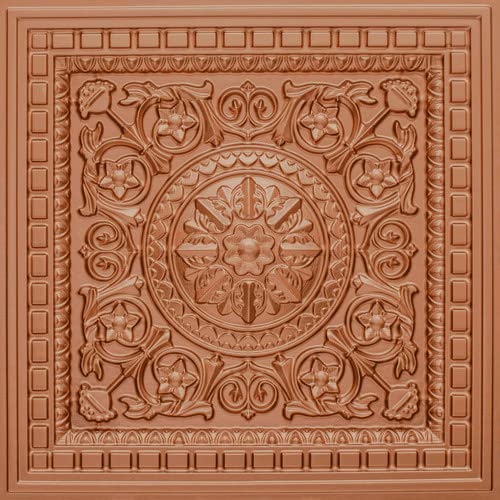 Decorative PVC Faux Tin Ceiling Tiles (Drop in), 24x24,2'x2', Pack of 6, 24 sq.ft. - D215 (Copper)