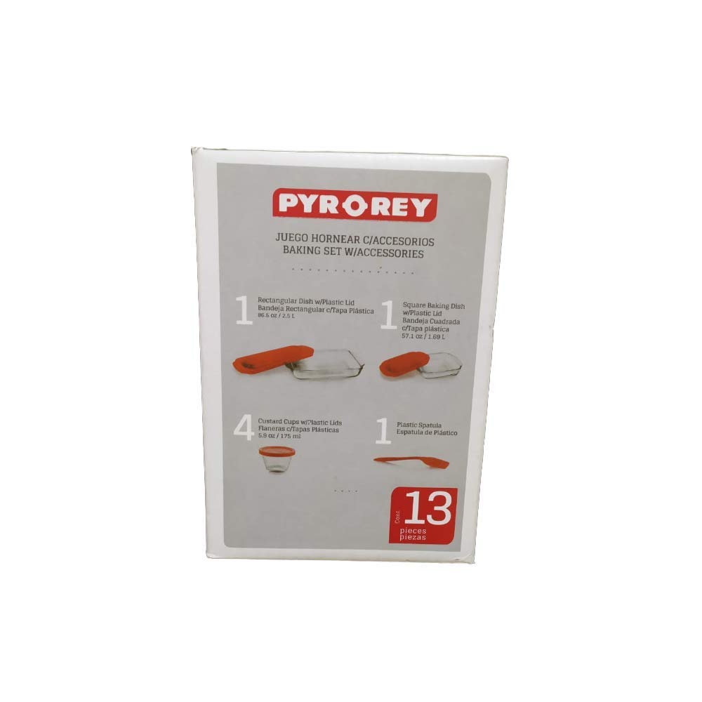 Made In Mexico Hornea Guarda Y Conserva Pyr-O-Ray 13 Piece Glass Food Container Set Baking Utility Custard Cups Spatula Rectangu