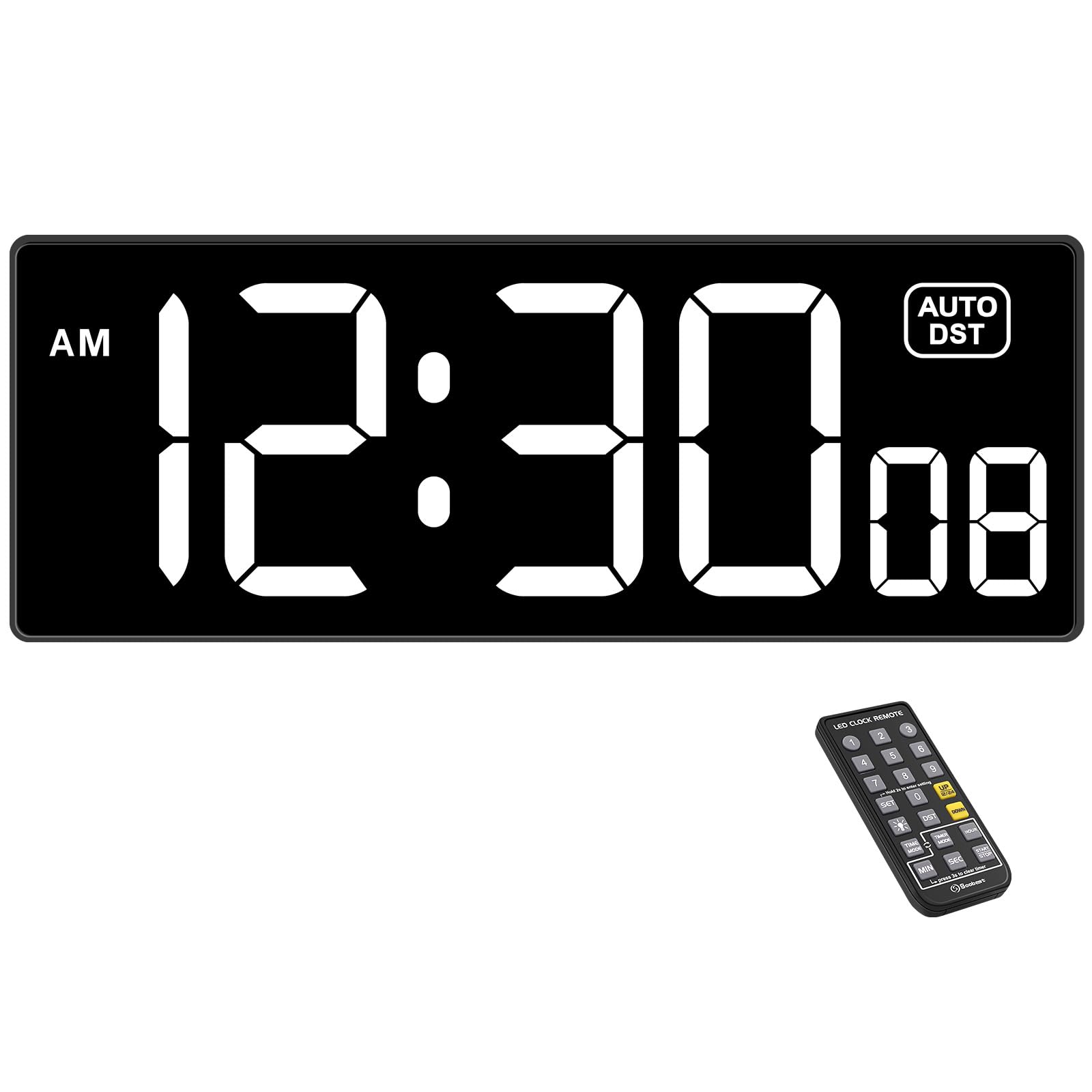 Soobest Digital Wall Clock with Seconds for Gym, Remote Countdown Timer Large LED Display 5 Dimmer (White)