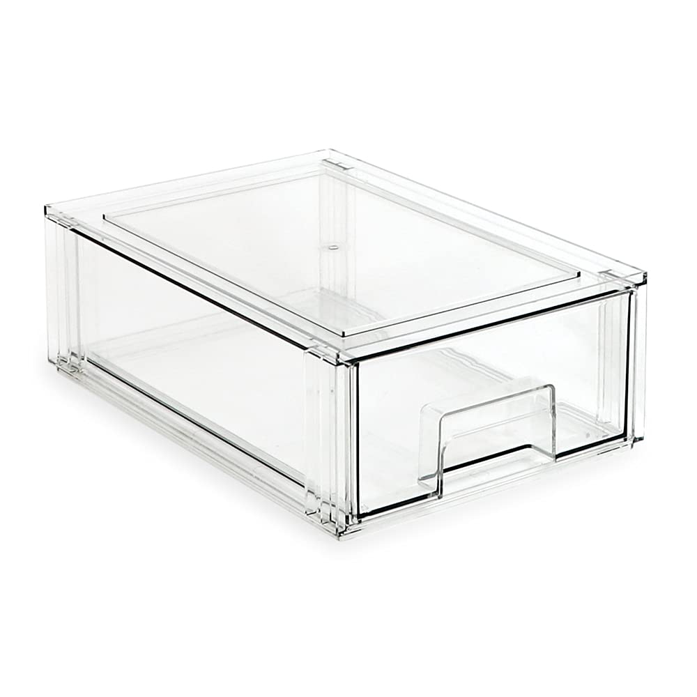 Isaac Jacobs Medium Stackable Organizer Drawer (12.5    X 8.3    X 4.1   ), Clear Plastic Storage Box, Pull-Out Bin, Home, Offic