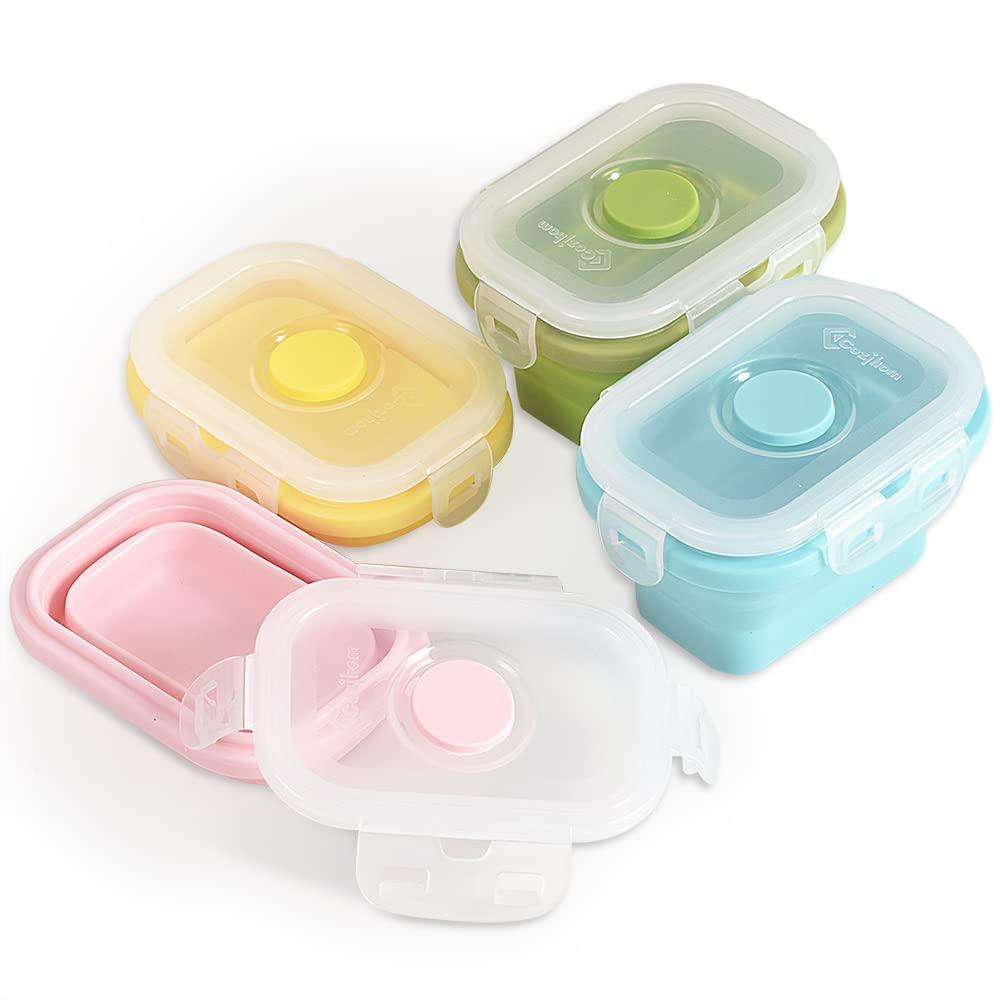 Cozihom Collapsible Silicone Food Storage Container, Portion Control Container With Clip-On Lid, Stackable, Space Saving, Microw