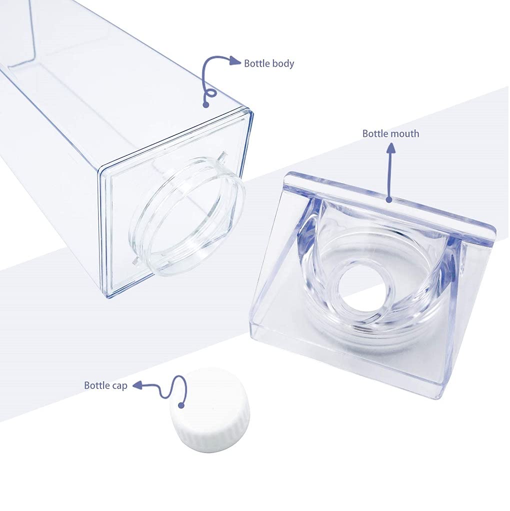 Fvebzem Milk Carton Water Bottle 33Oz (1000Ml) Plastic Square Milk Bottles No Bpa Leakproof Water Bottle Portable Reusable Milk