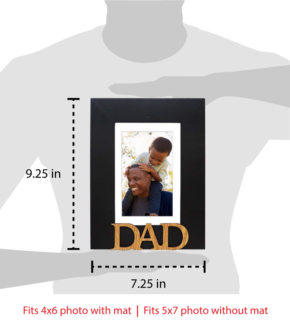 Isaac Jacobs Black Wood Sentiments Dad Picture Frame, 5x7 inch with Mat, Photo Gift for Father, Family, Display on Tabletop, Des