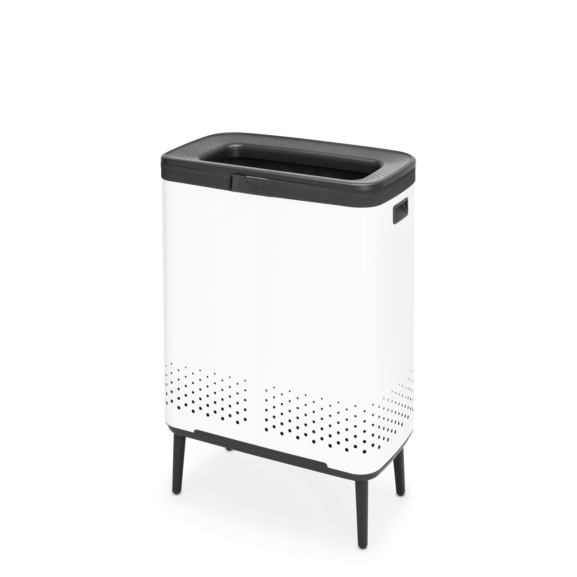 Brabantia Bo Laundry Hamper Hi (White) 2 Compartment Removable Laundry Bag 2 X 12 Gal, Ventilated Stylish Dirty Clothes Holder,