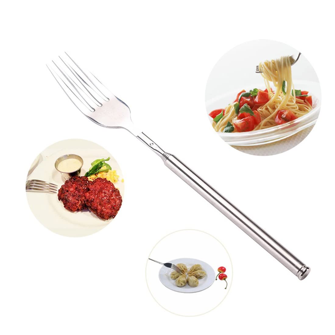 Atqik 2Pcs Extendable Fork,Telescopic Stainless Steel Dinner Long Forks Extends To 25 Inches,Bbq Fruit Dessert Long Handle Fork