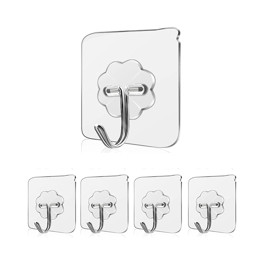 Depoff Self Adhesive Wall Hooks For Kitchen, Bathroom, Living Room | Heavy Duty Transparent Utility Hooks | Waterproof, Oilproof