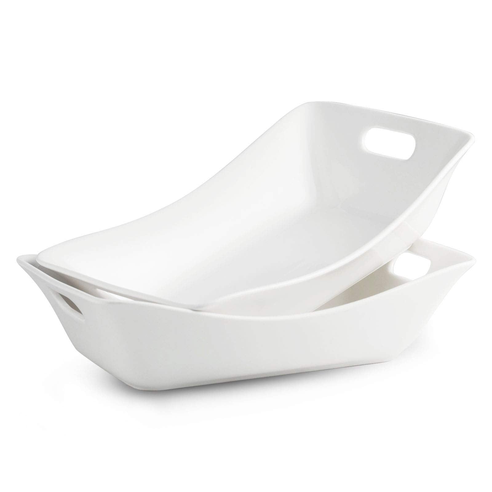 Yhosseun 1.5 Quarts Serving Bowl With Handles Set Rectangle Serving Platter Porcelain Bowl Set, 2 Pack White
