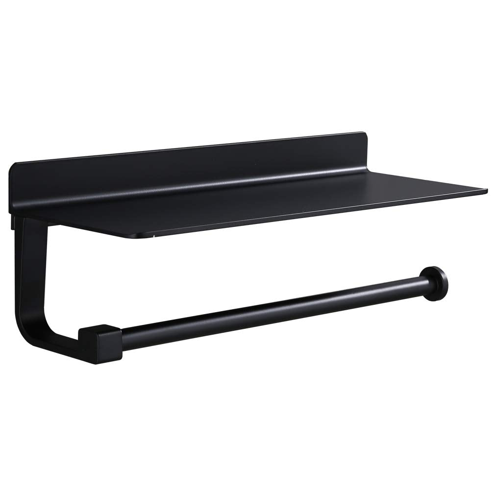 Missmin Black Paper Towel Holder With Shelf,Wall Mount Organizer Storage For Kitchen Shower Bathroom