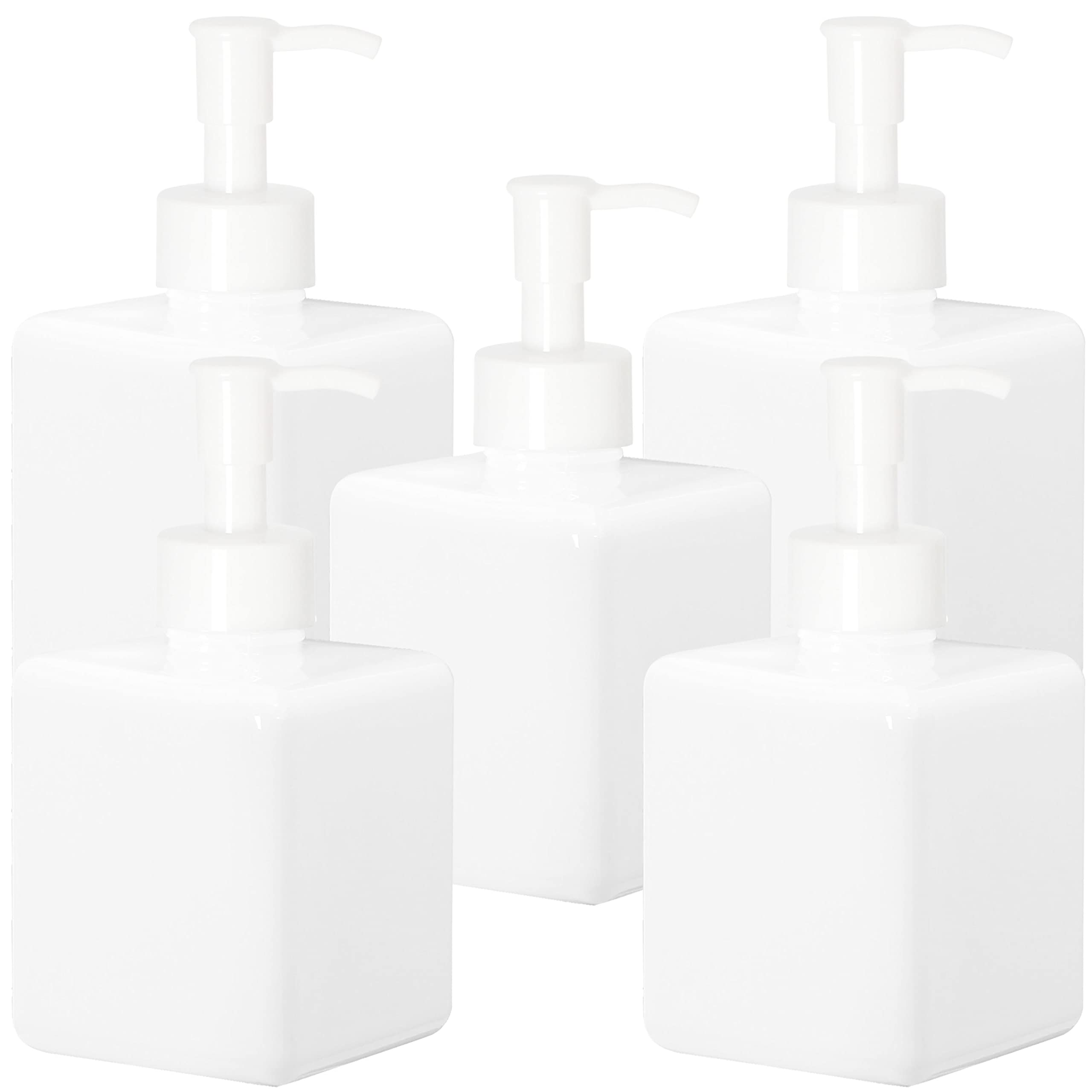 Youngever 5 Pack Plastic Pump Bottles, White Refillable Plastic Pump Bottles With Travel Lock (12 Ounce)
