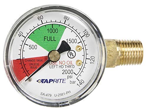 Taprite Regulator Guage, 0-2000 Psi, Left Hand Thread