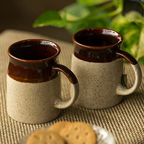 Exclusivelane Cocoa Rims Studio Pottery Ceramic Coffee Mug Ceramic Set Of 2 (Microwave Safe, 320 Ml)|Ceramic Coffee Mugs Ceram