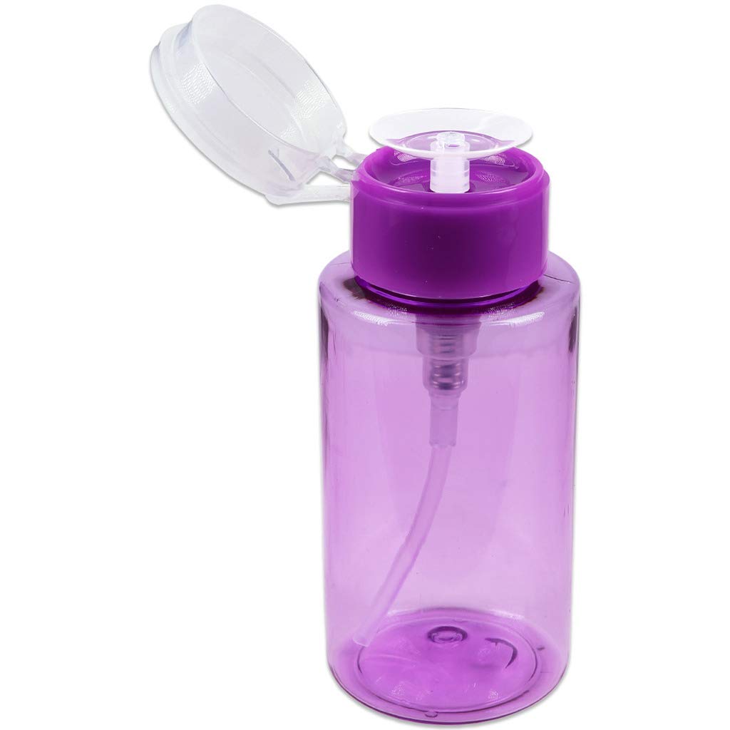 7Oz Purple Push Down Pump Dispenser Empty Refillable Bottle With Flip Top Cap - For Nail Polish, Travel, Cosmetics Packaging