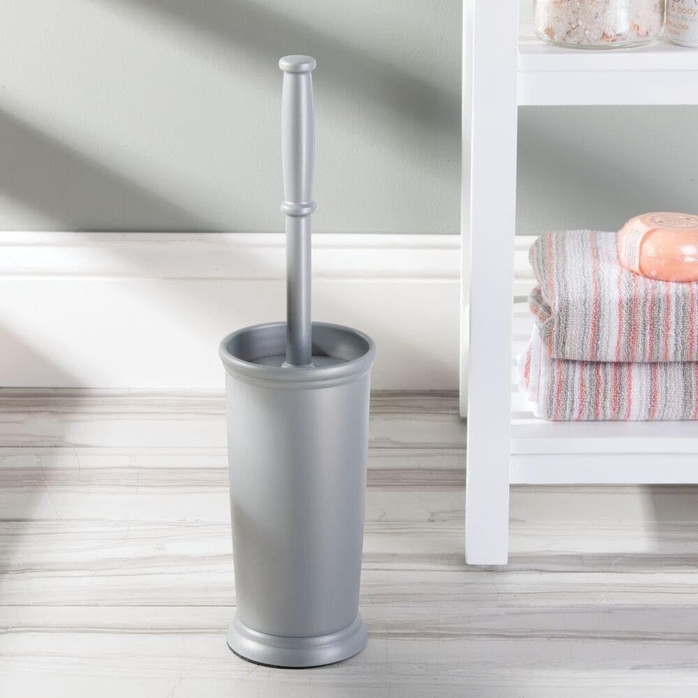 mDesign Toilet Bowl Brush and Holder - Covered Bathroom Brush - Standing Scrubber in Modern Holder - Space Saving, Deep Cleaning