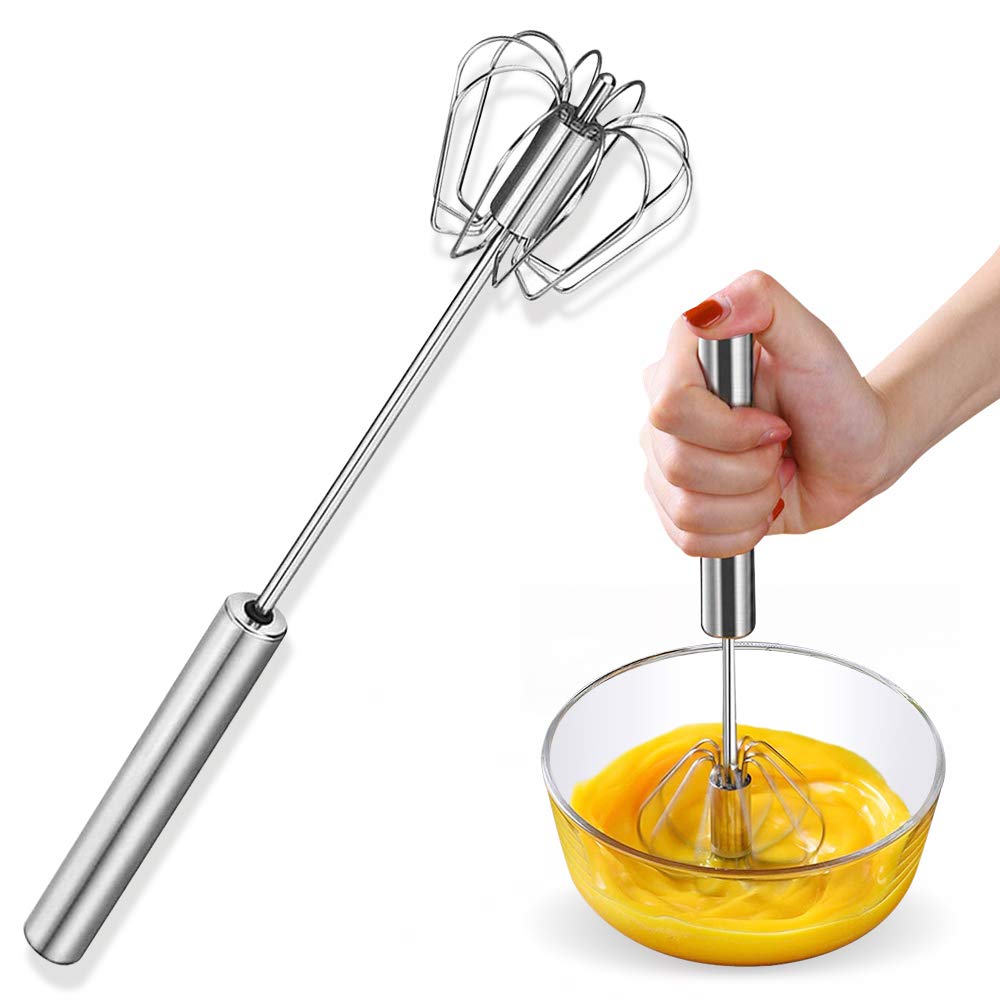 Stainless Steel Eggbeater,Egg Scrambler,Hand Mixer, Rotating Semi-Automatic Eggbeater, Allows You To Stir Easily Without Feeling