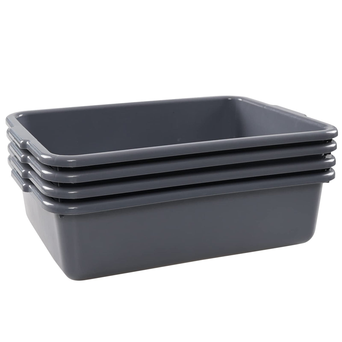 Waikhomes Set Of 4 Plastic Bus Boxes, Commercial Bus Tote/Bus Tub, Grey (8 L)