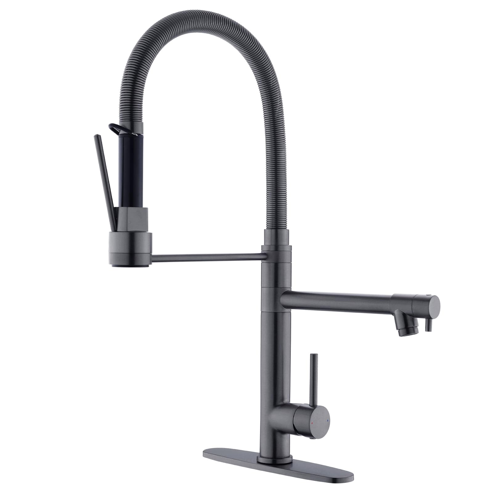 Gimili Black Stainless Commercial Kitchen Faucet With Pull Down Sprayer Double-Headed Kitchen Faucets With Deck Plate