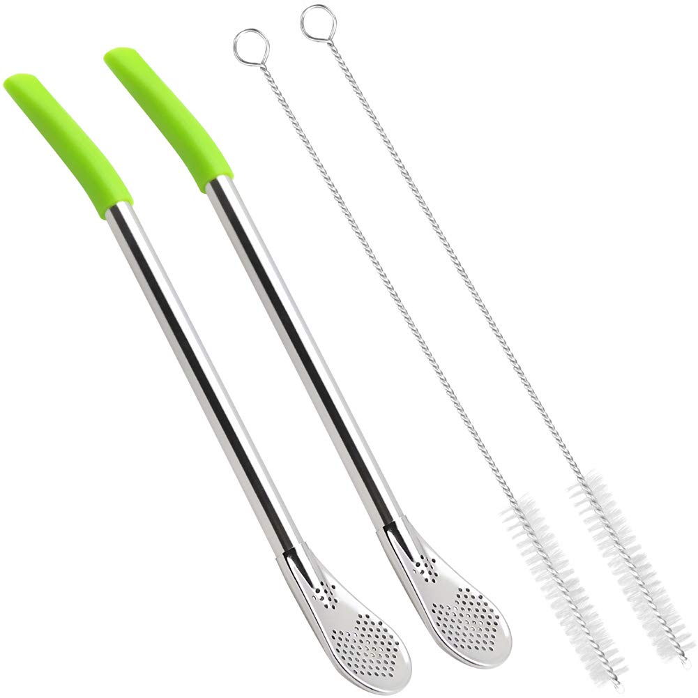GFDesign Yerba Mate Bombilla Gourd Drinking Filter Straws Soft Heatproof Silicone Tips Food-Grade 18/8 Stainless Steel & Silicon