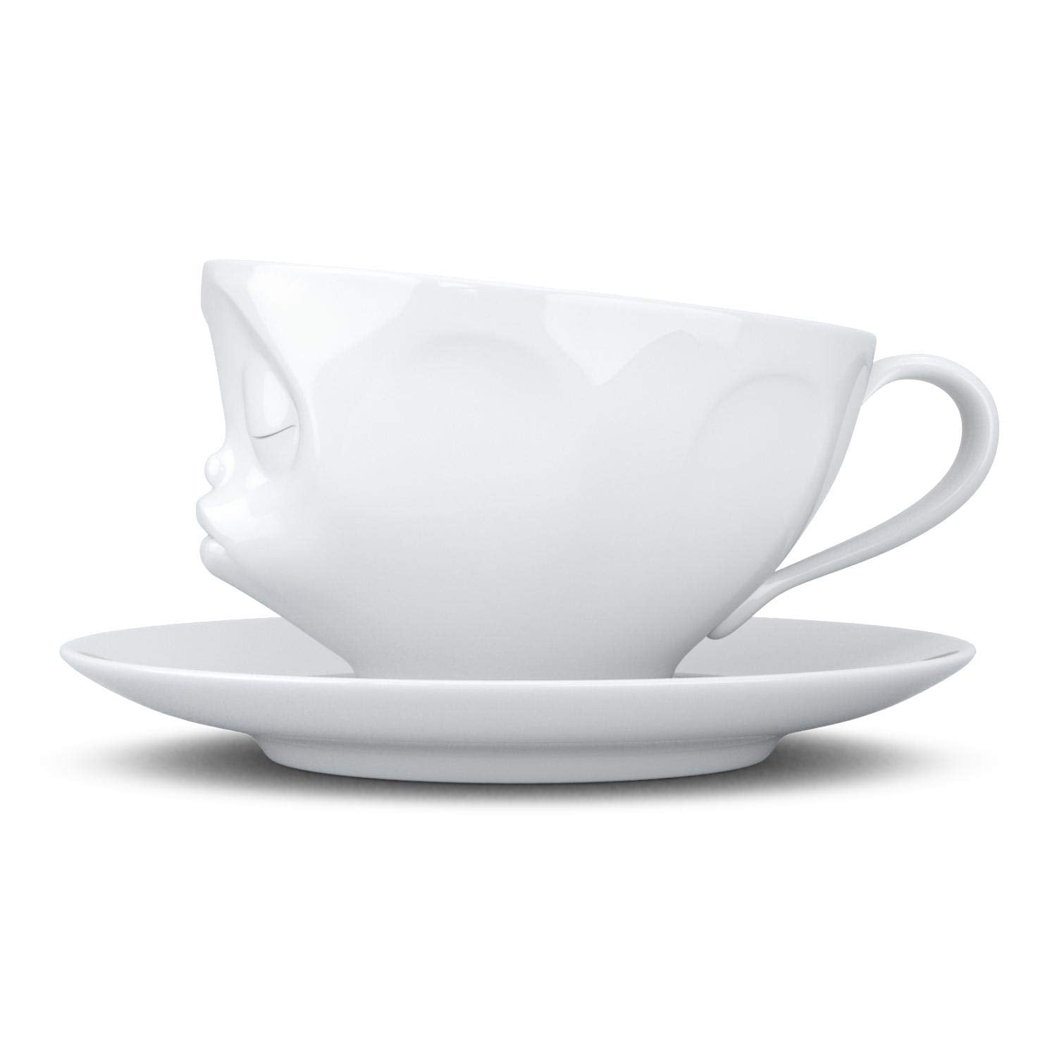Fiftyeight Products Tassen Porcelain Coffee Cup With Saucer, Kissing Face Edition, 6.5 Oz. White (Single Cup & Saucer)