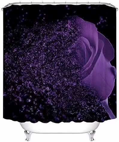 Yddsky Purple Rose 4 Pcs Shower Curtain Sets Non-Slip Rugs Bath Mat Toilet Cover U Shaped Mat Black Purple Shower Curtain With 1