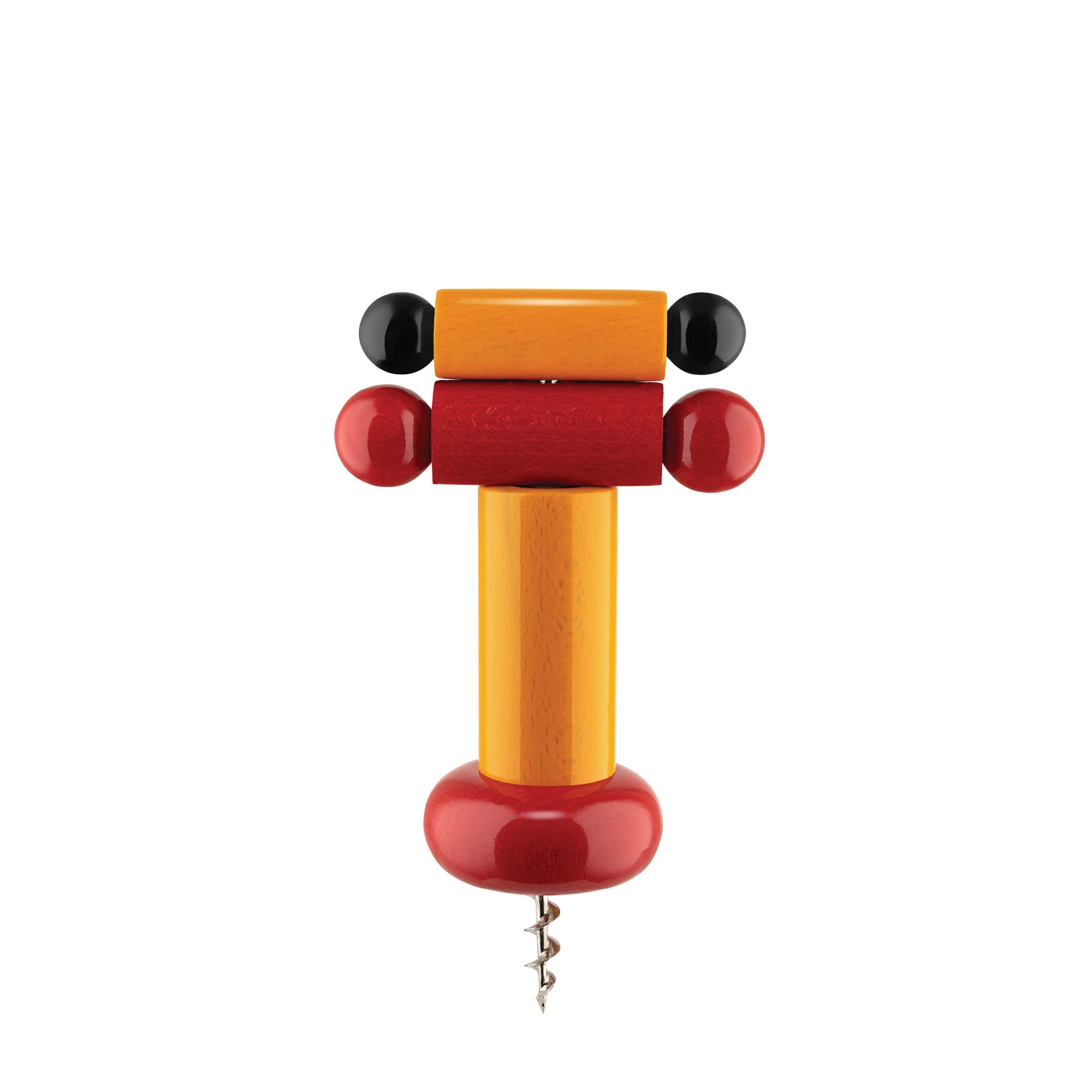 Alessi Es17 Corkscrew In Beech-Wood, Yellow, Red And Black. Alessi 100 Values Collection.